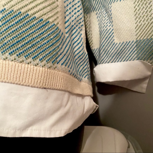 Thick sweater green, blue, cream plaid design - Picture 8 of 15